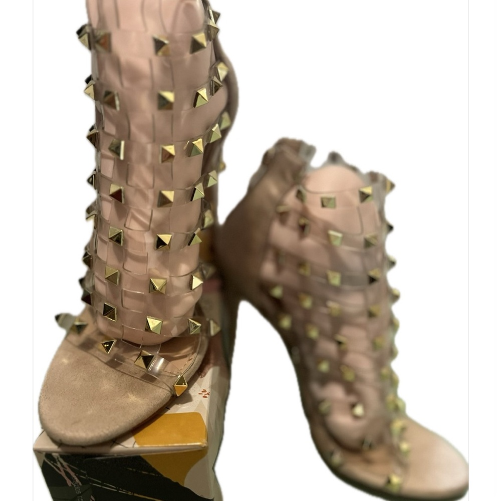 Fashion Nova- Clear Studded  Beige Women's Heels- Size 6
